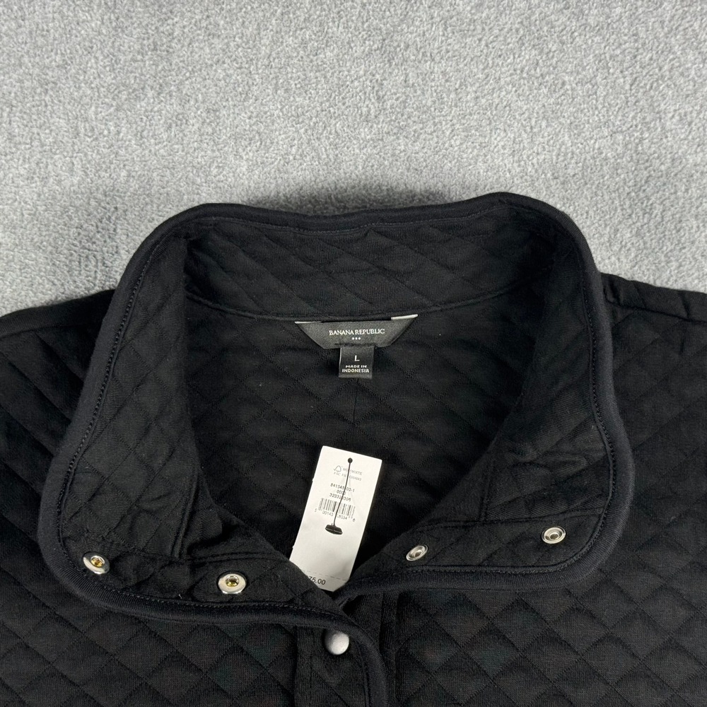 NWT Banana Republic Quilted Pullover Black Men's L Snap Front $75 - Picture 2 of 6